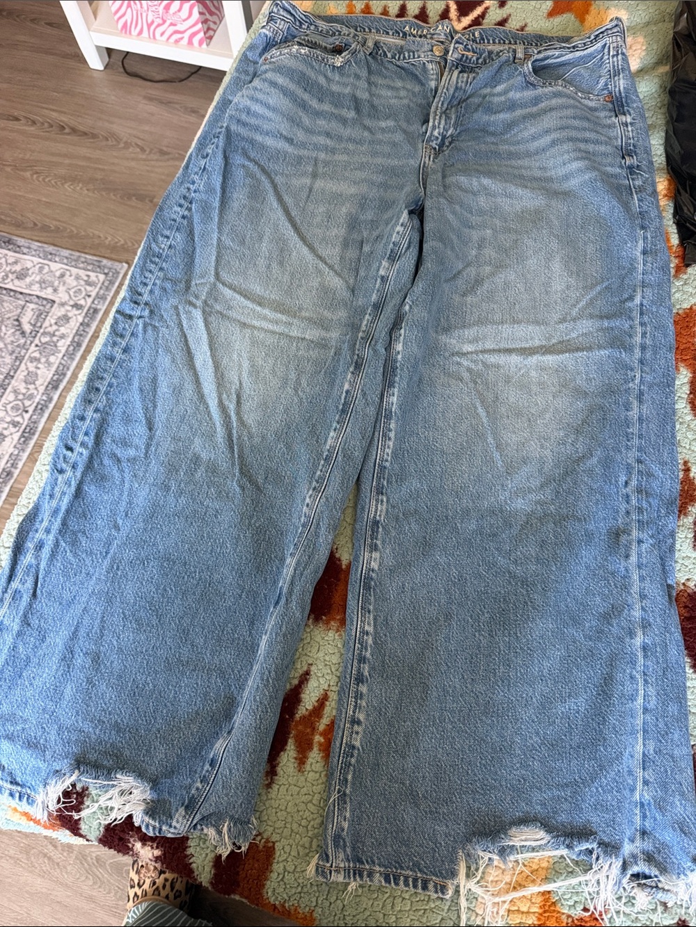 American Eagle Outfitters Light Blue Wide-Leg Distressed Jeans